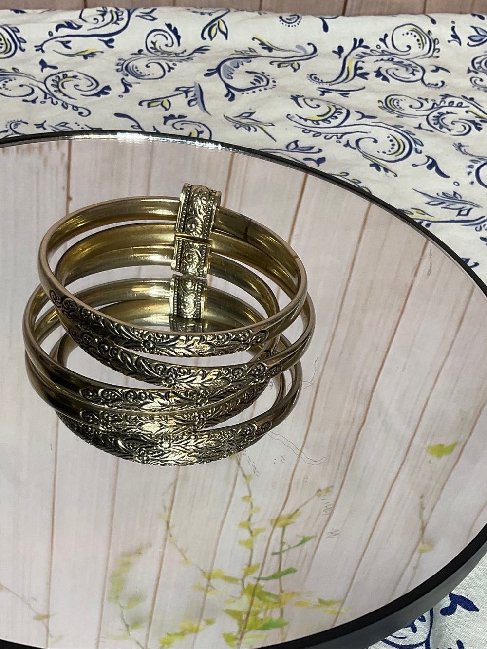 Vintage Whiting & Davis Gold-Tone Signed Filigree Bangle Bracelet Set # 2004